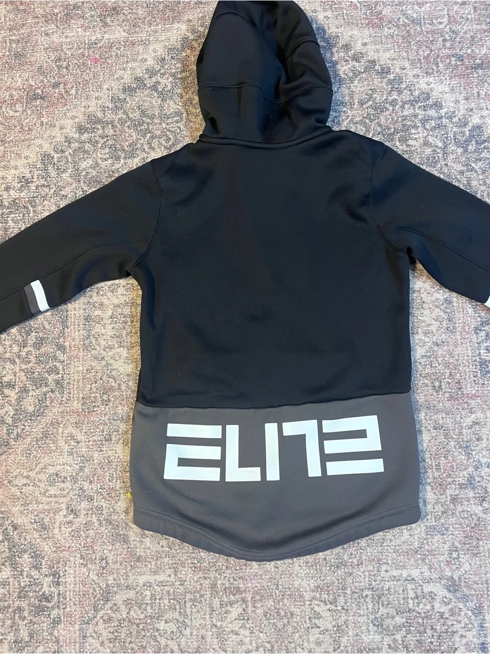 Nike Black & Gray Kids Full‑Zip Hooded ELITE Spellout Fall Jacket Dri Fit Large